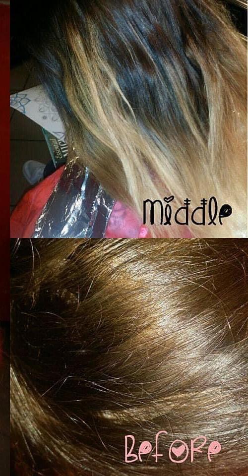 Red ombre hair color detail at Levels Up